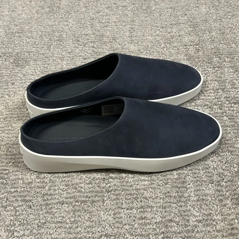 Wolf & Shepherd Cruise Navy Leather Slip On Mules Shoes Mens US 7.5 EU 40.5 New